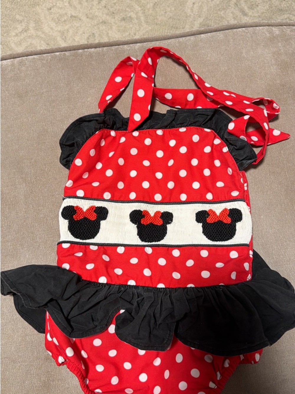 Red Polka Dot Bow Swimsuit with Black Ruffle